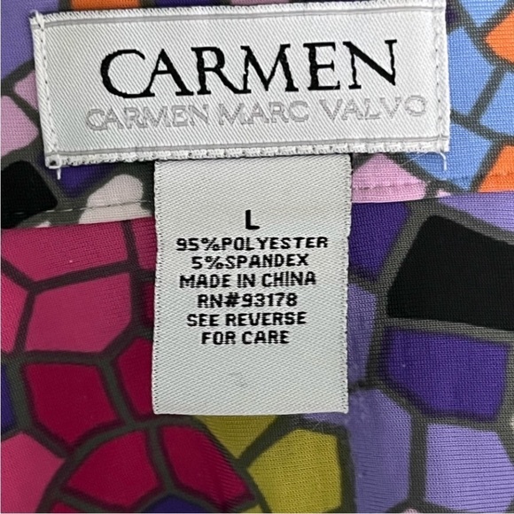 Carmen Marc Valvo Retro Multicolored
Stained Glass Print silky collared top - Picture 3 of 6
